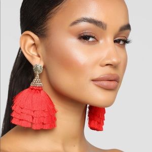 Fashion Nova In Tiers Red Tassle Earrings